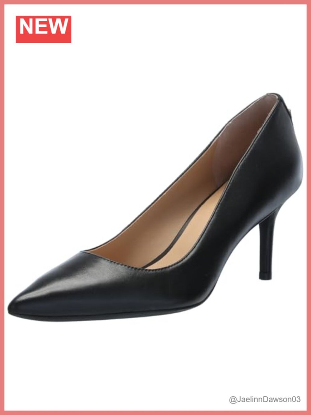 Pointed Toe Leather Slip-On Pump with Stacked Heel Padded Insole